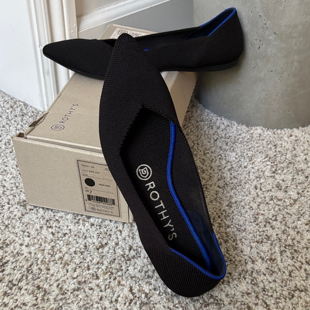 Rothy's - The Point - Black Flats with Blue Accents